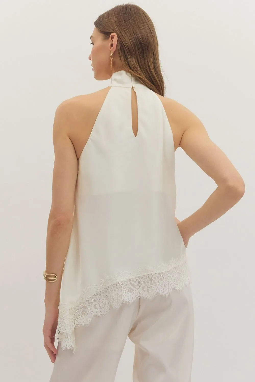 Relaxed Lace High Neck Top