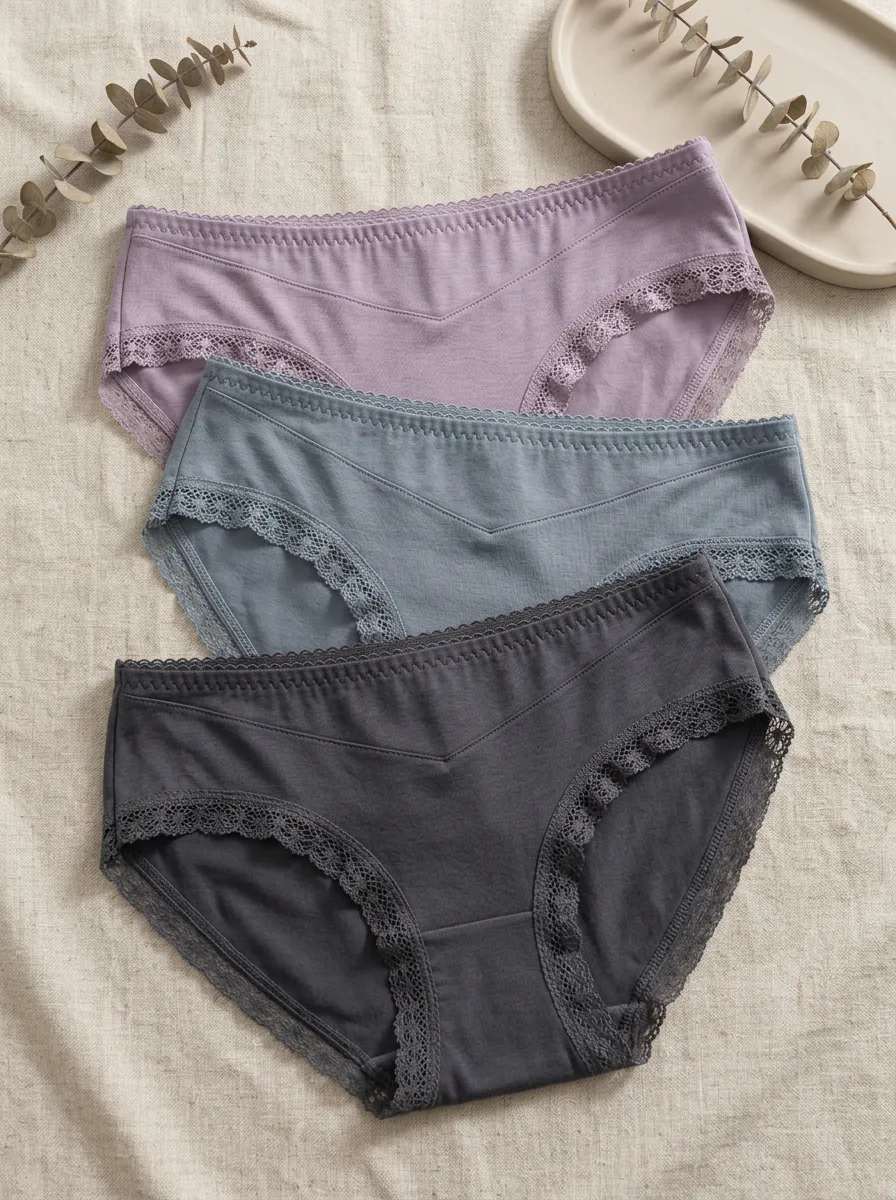 Women's Lace Trim Cotton Solid Color Multi-pack Panties
