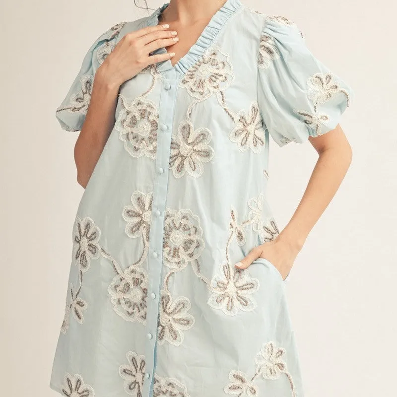 Classic Floral Ruffle Detail Puff Sleeve Dress