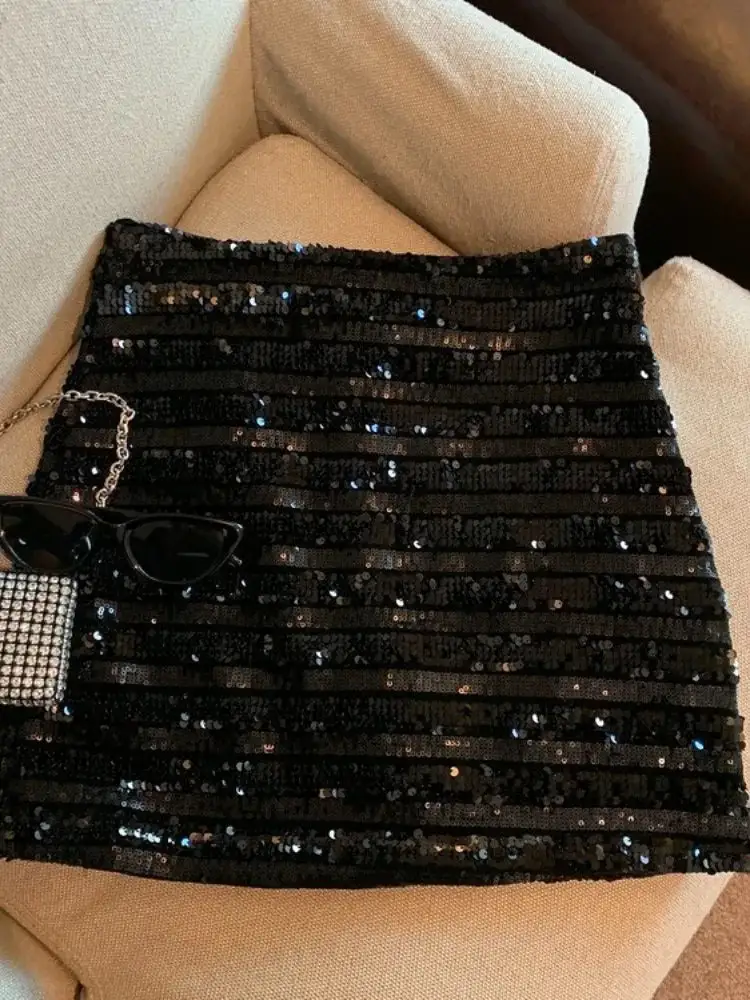 Stripe Acrylic Sequin Mini Skirt
