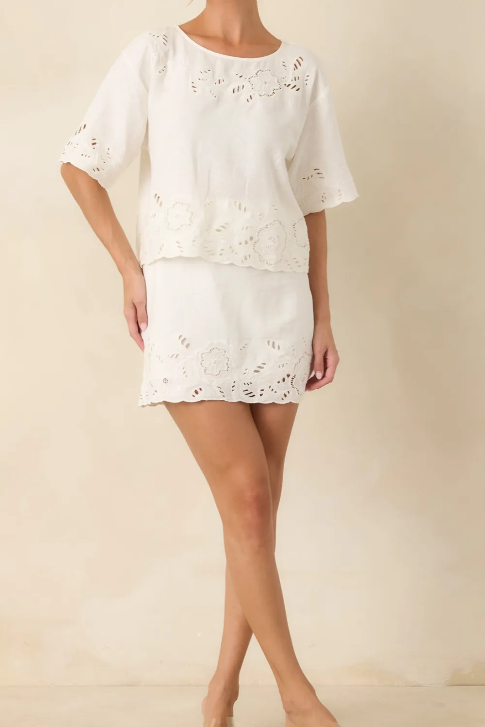 Floral Cutwork Embroidered Mini Skirt