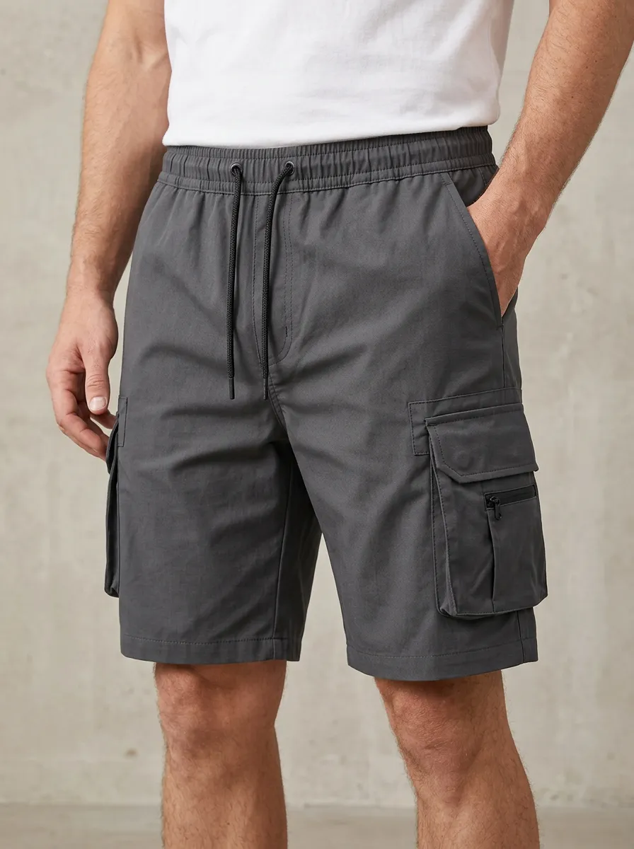 Casual Multi-Pocket Drawstring Cargo Shorts