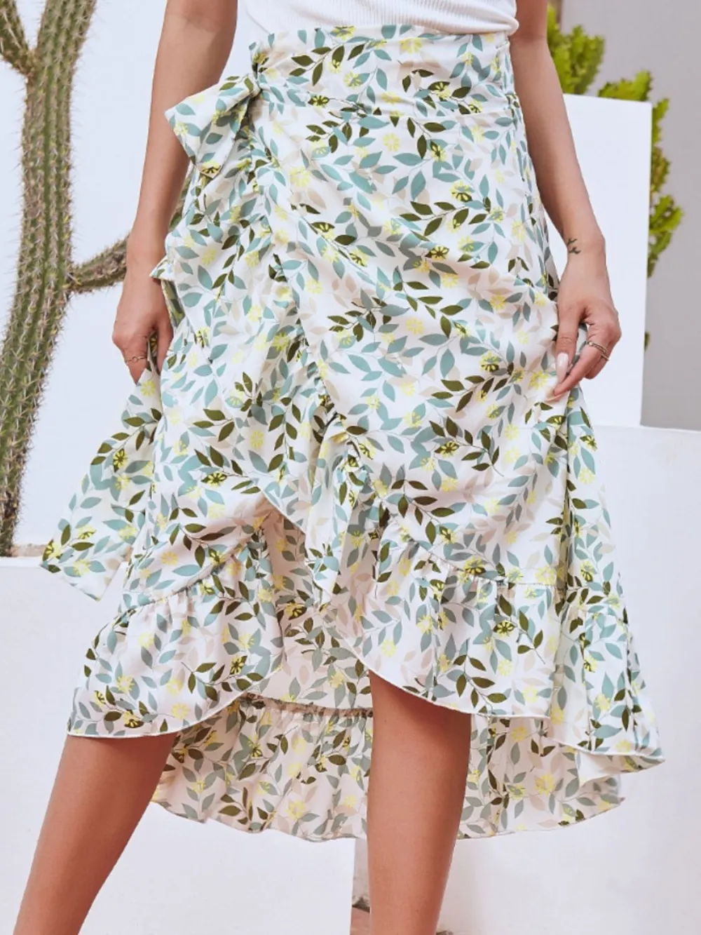 Ruffle Printed Midi Skirt