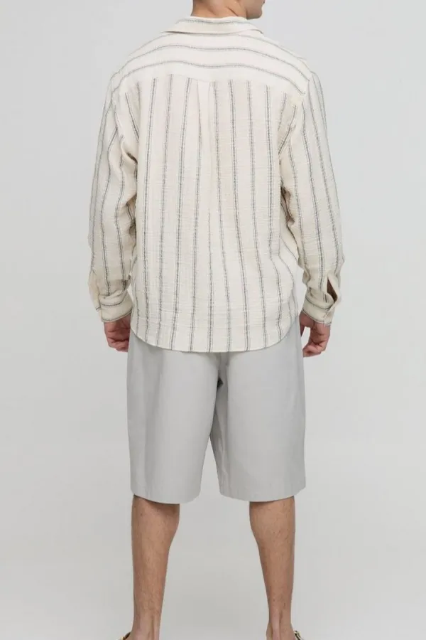 Super Oversized Stripe Cheesecloth Shirt Casual Style