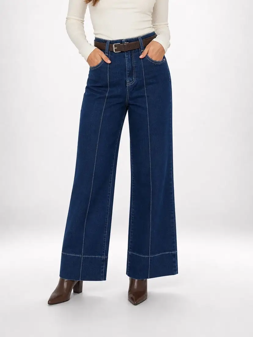 Belted High Waist Wide Leg Jeans