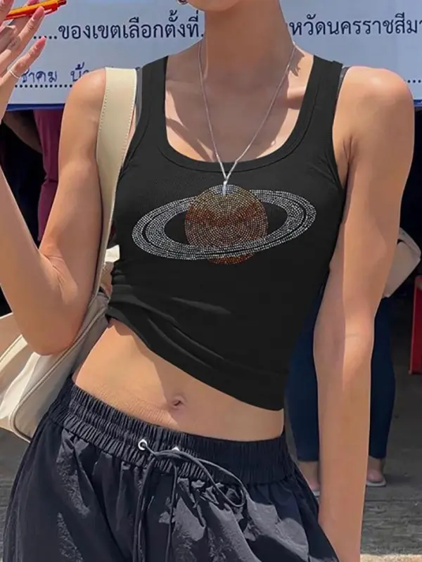 U-Neck Rhinestone Slim-Fit Tank Top