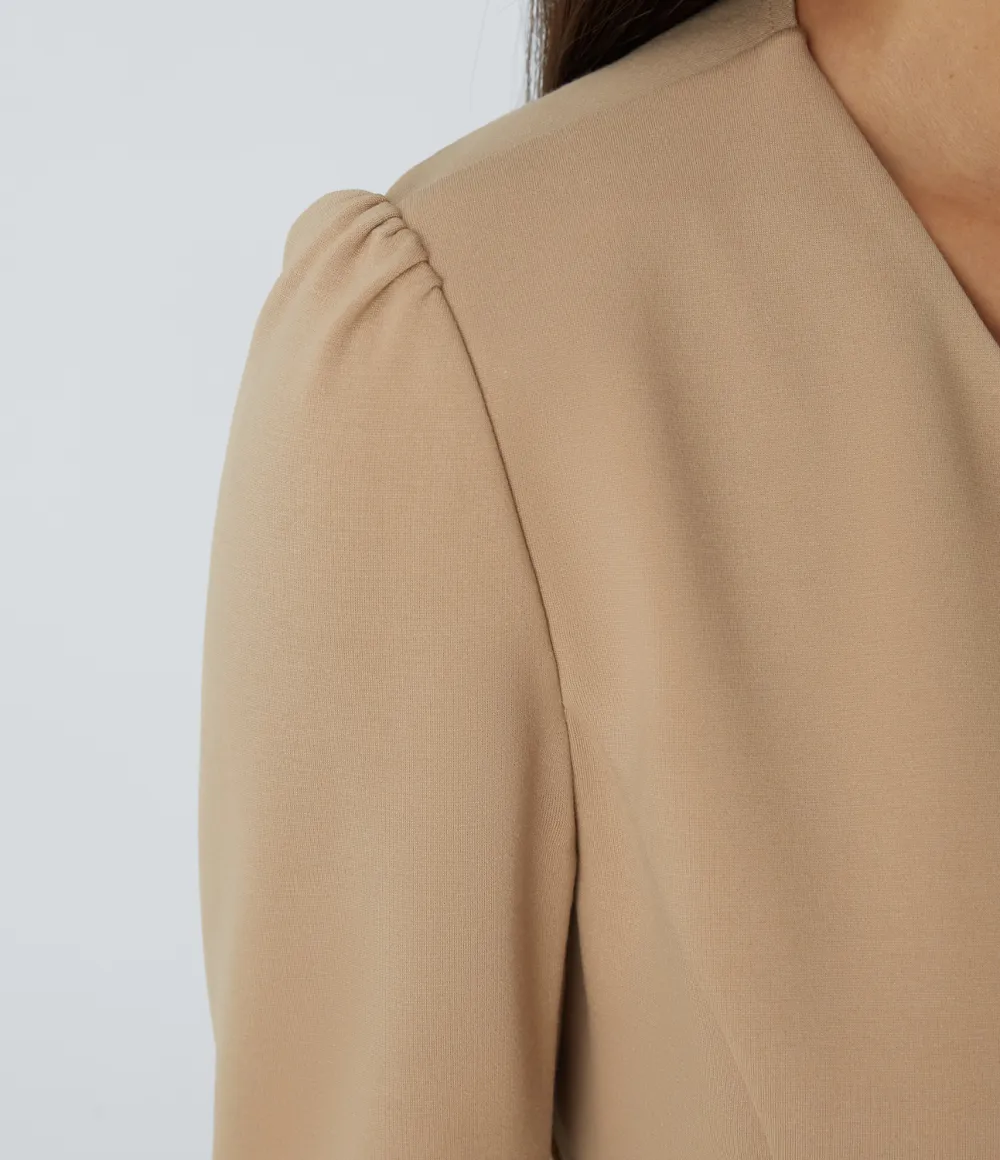 Round Neck Long Sleeve Decorative Buttons Slim Work Jacket
