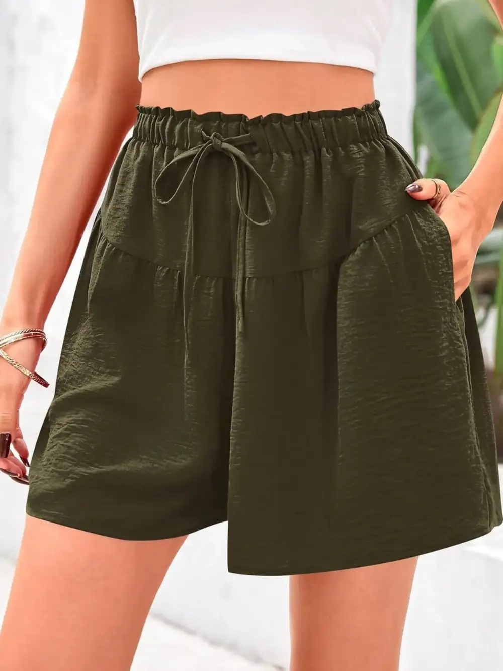 Casual Drawstring High Waist Relaxed Plus Shorts