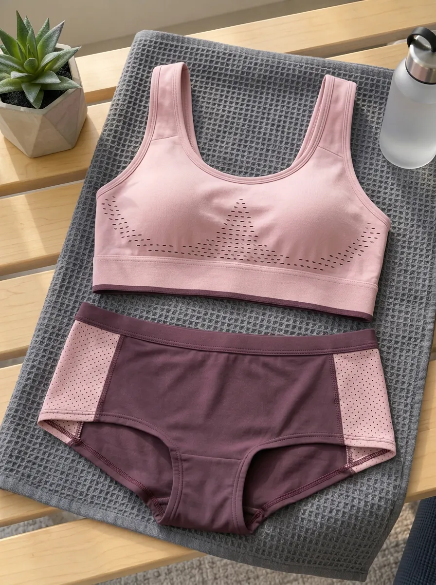 Women's Sporty Perforated Seamless Dusty Lingerie Set