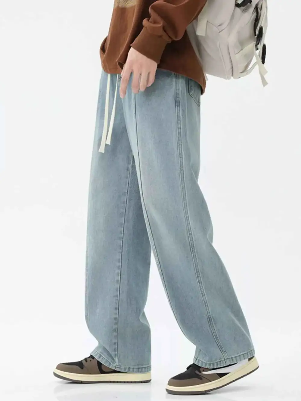 Relaxed Fit Wide Leg Drawstring Jeans