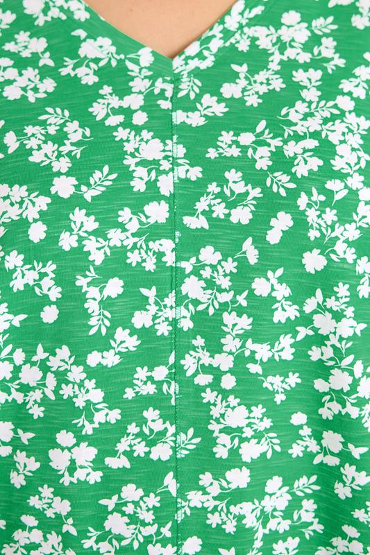 Green Floral Pleat Front Top detail 3