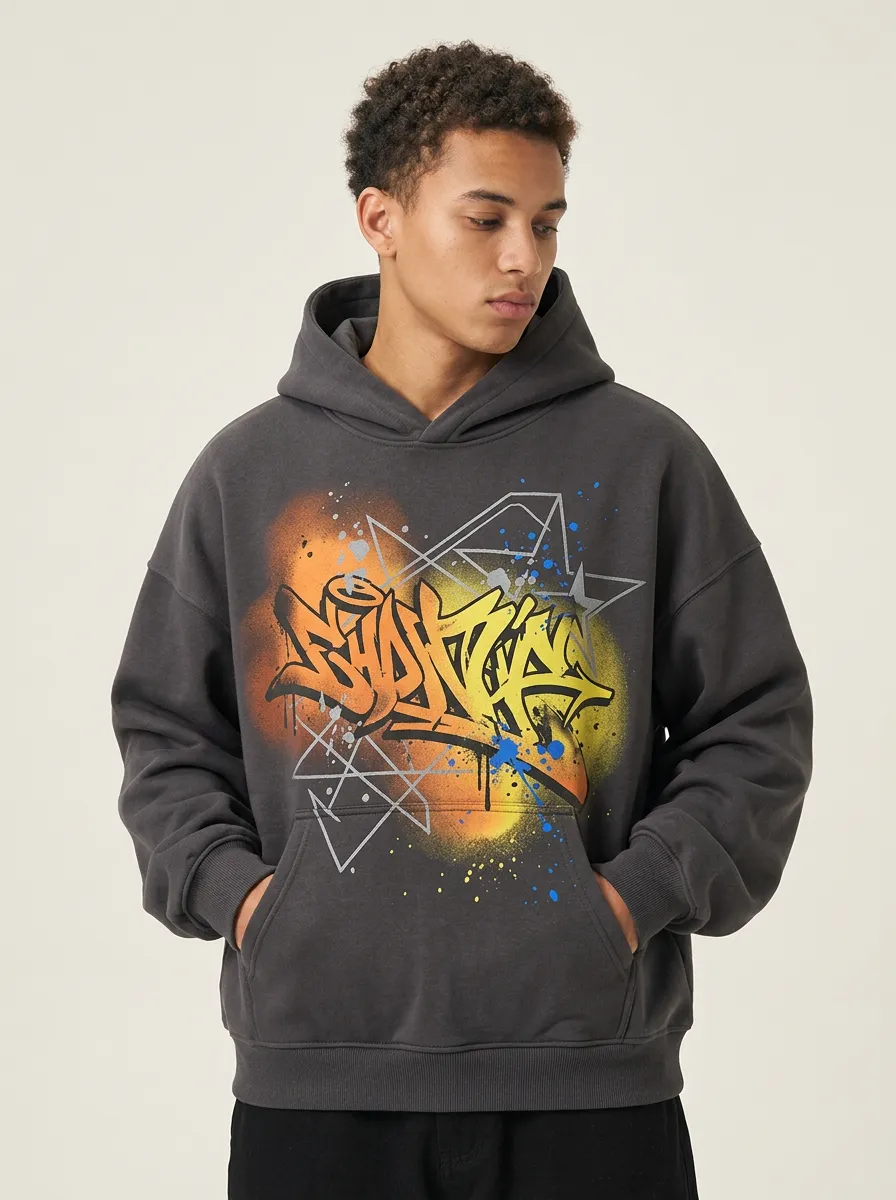 Unisex Streetwear Graffiti Star Pattern Hoodie