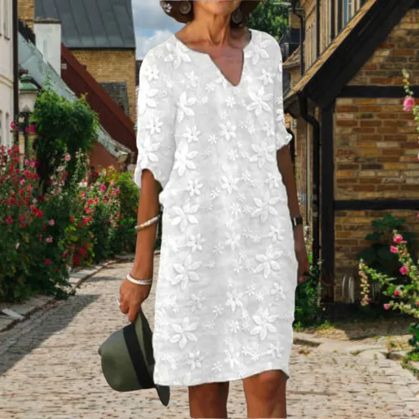 Women's V-Neck Short-Sleeve Floral Cape Midi Dress