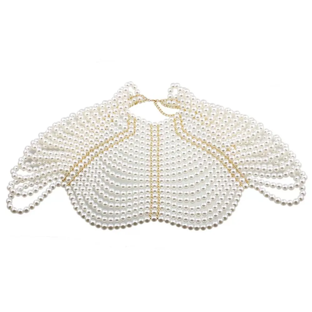 Beaded Pearl Necklace Fringe Shawl