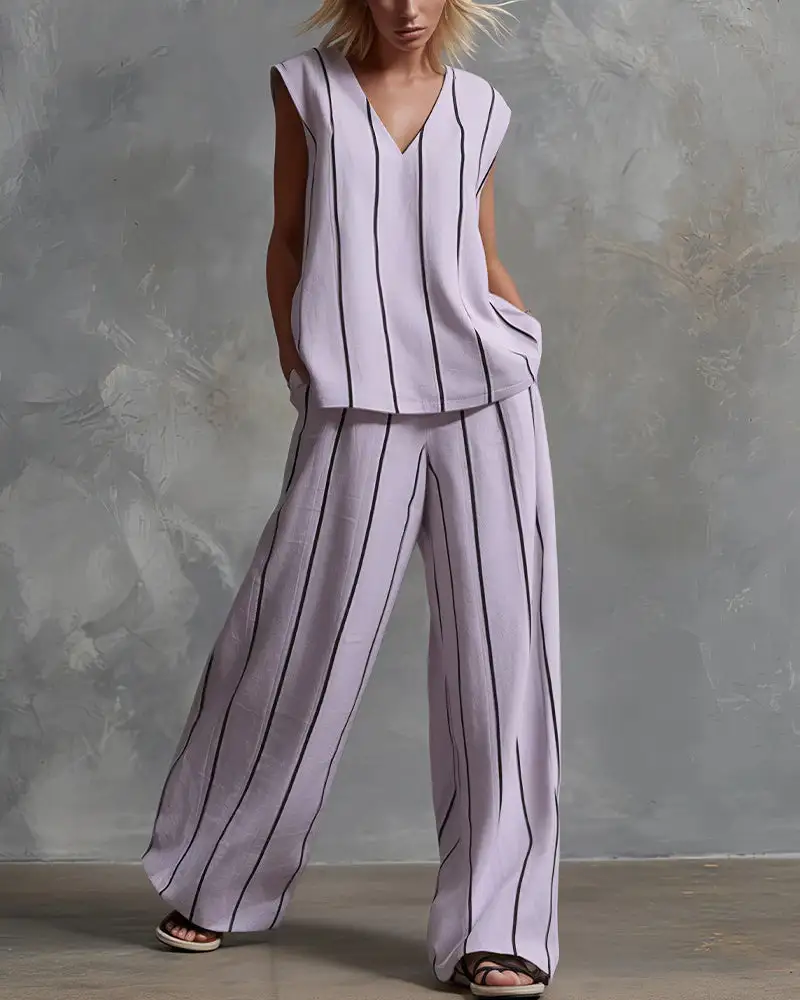 Effortless Striped Linen Two-Piece Set