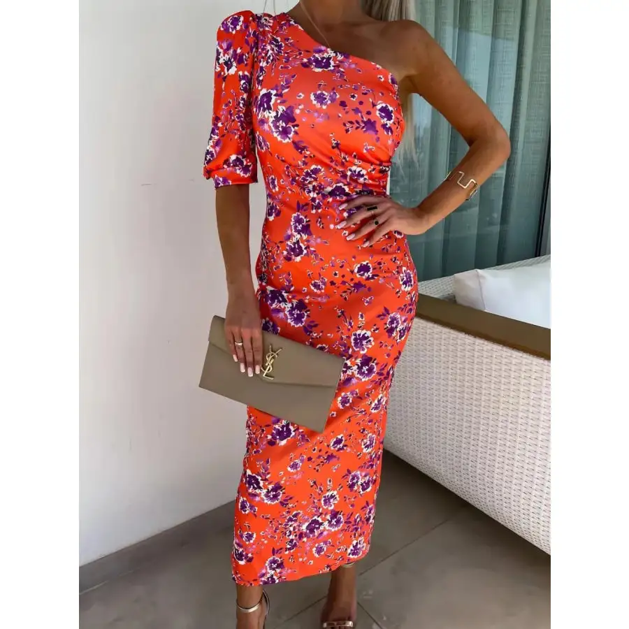 Slit Single Shoulder Midi Dress