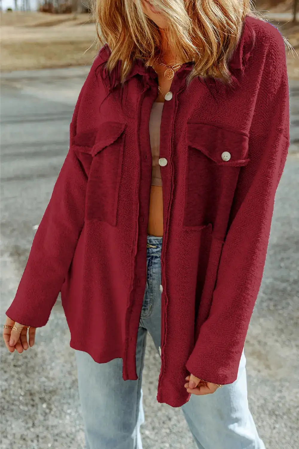 Button Front Pocketed Casual Jacket