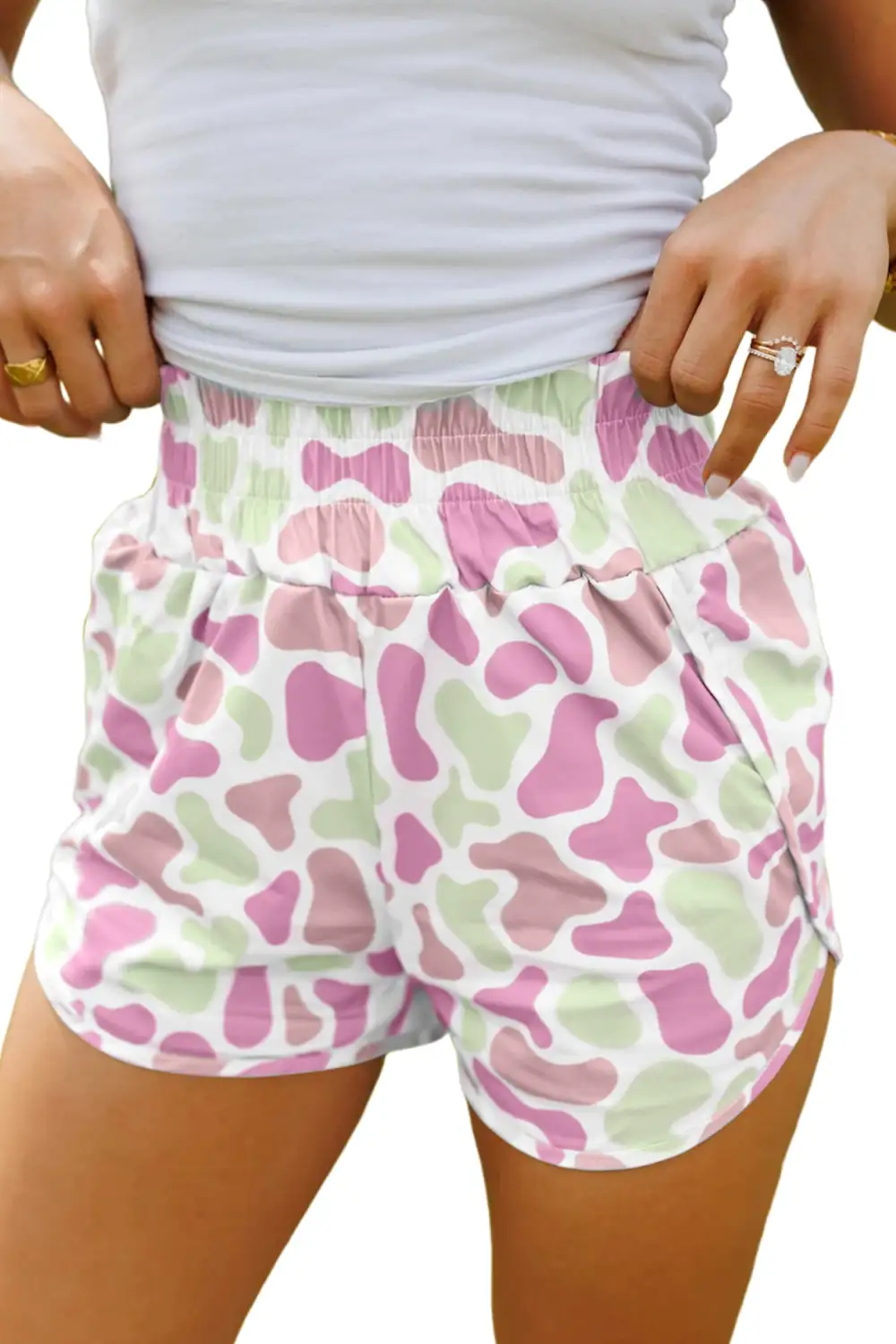 Camouflage High Waist Shirred Waist Casual Shorts