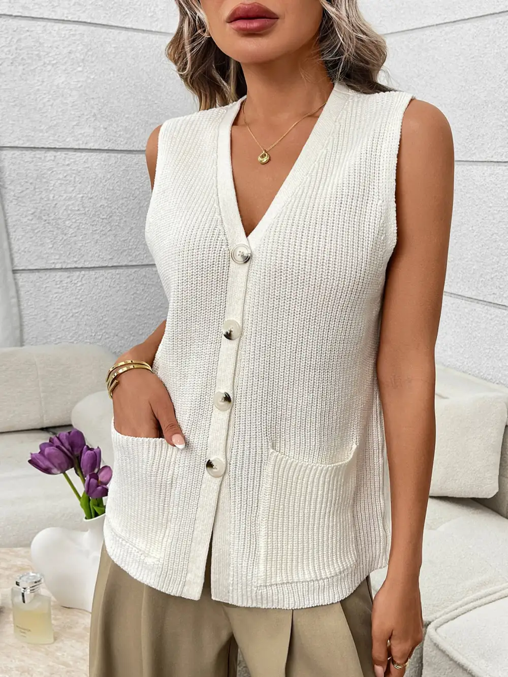 Button Down Knit Sweater Vest