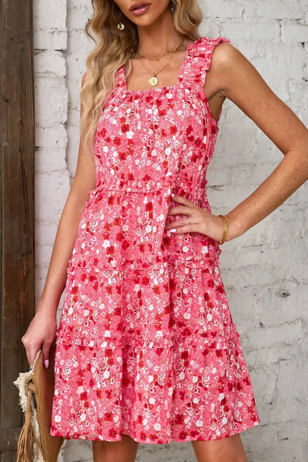 Comfort Fit Floral Printed Ruffle Mini Dress