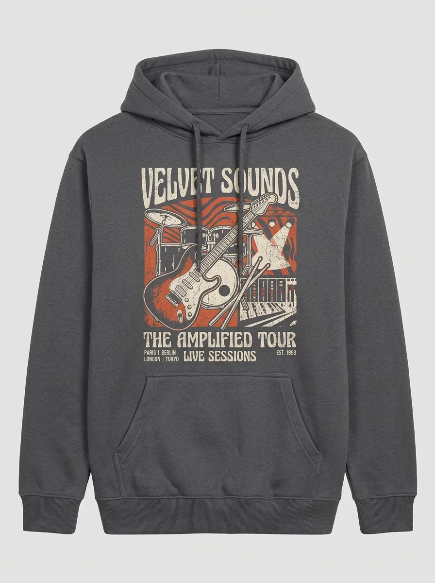 Men‘s Rock Band Music Lover Guitar Drum Printed Hoodie