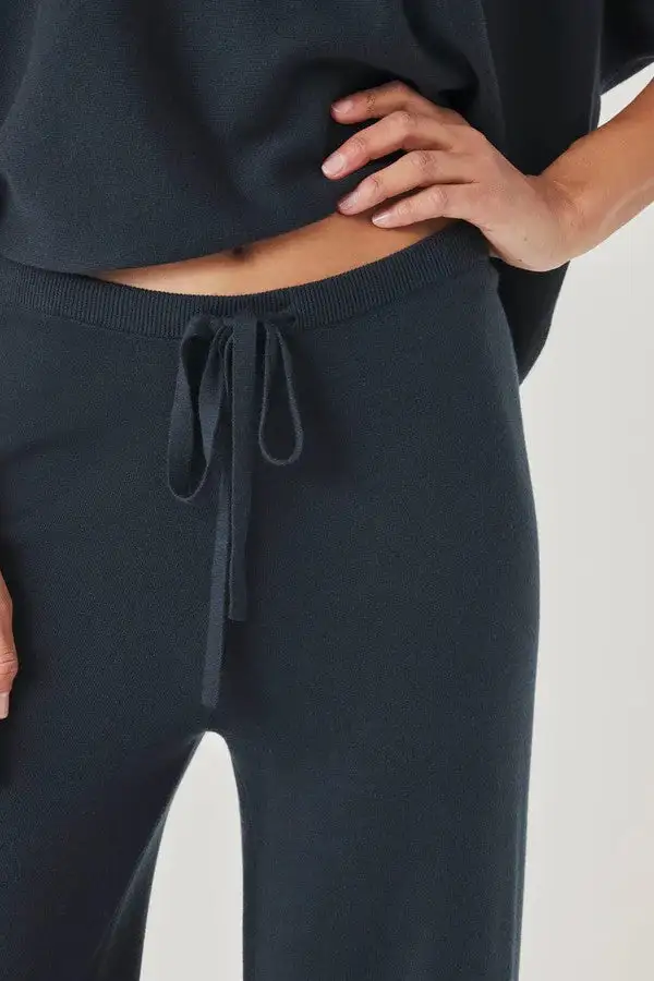 Navy Cropped Sweater Knit Pants