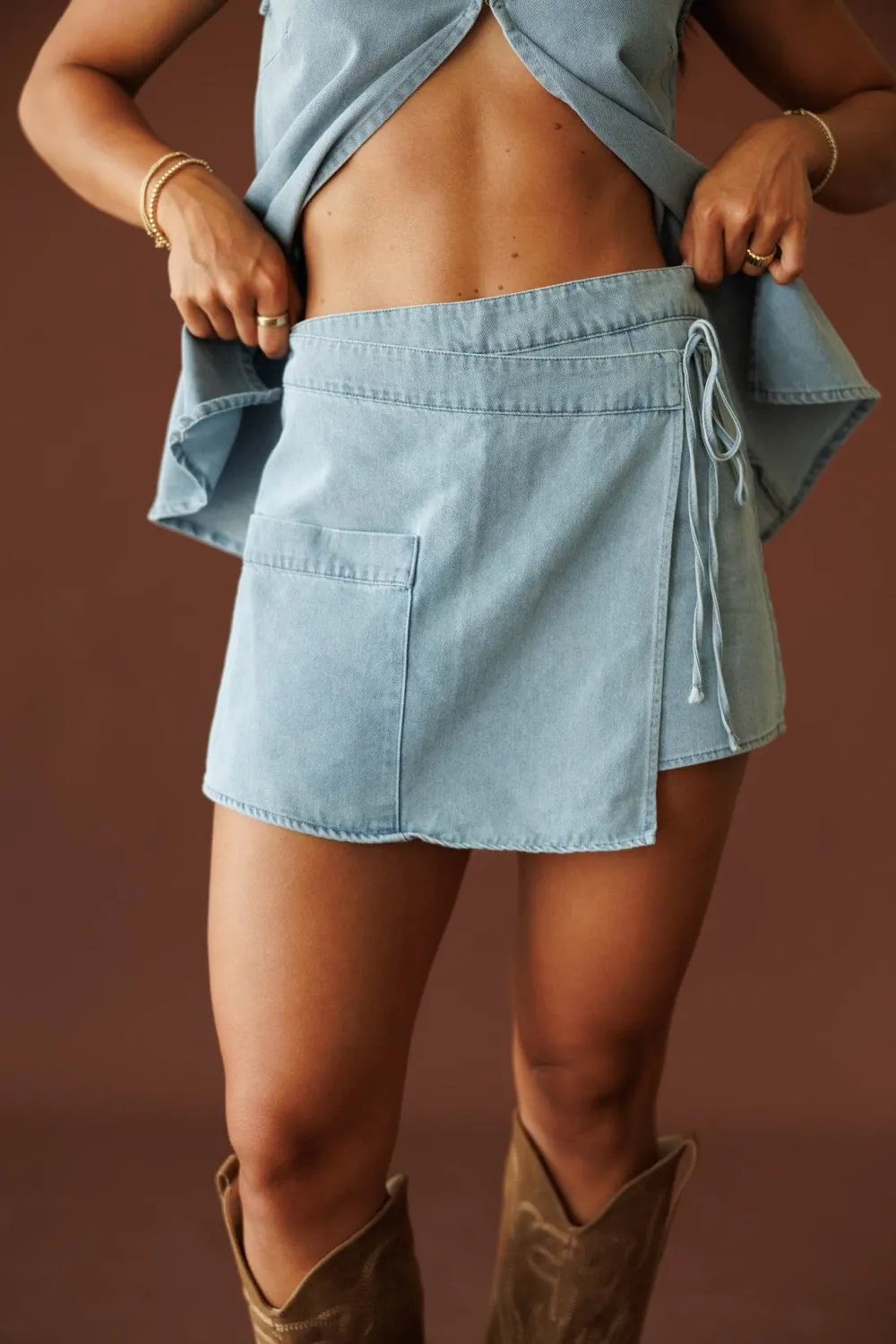 Versatile Denim Pocket Mini Skort