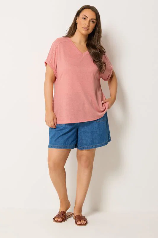 Pink Premium Linen Look T-Shirt detail 1