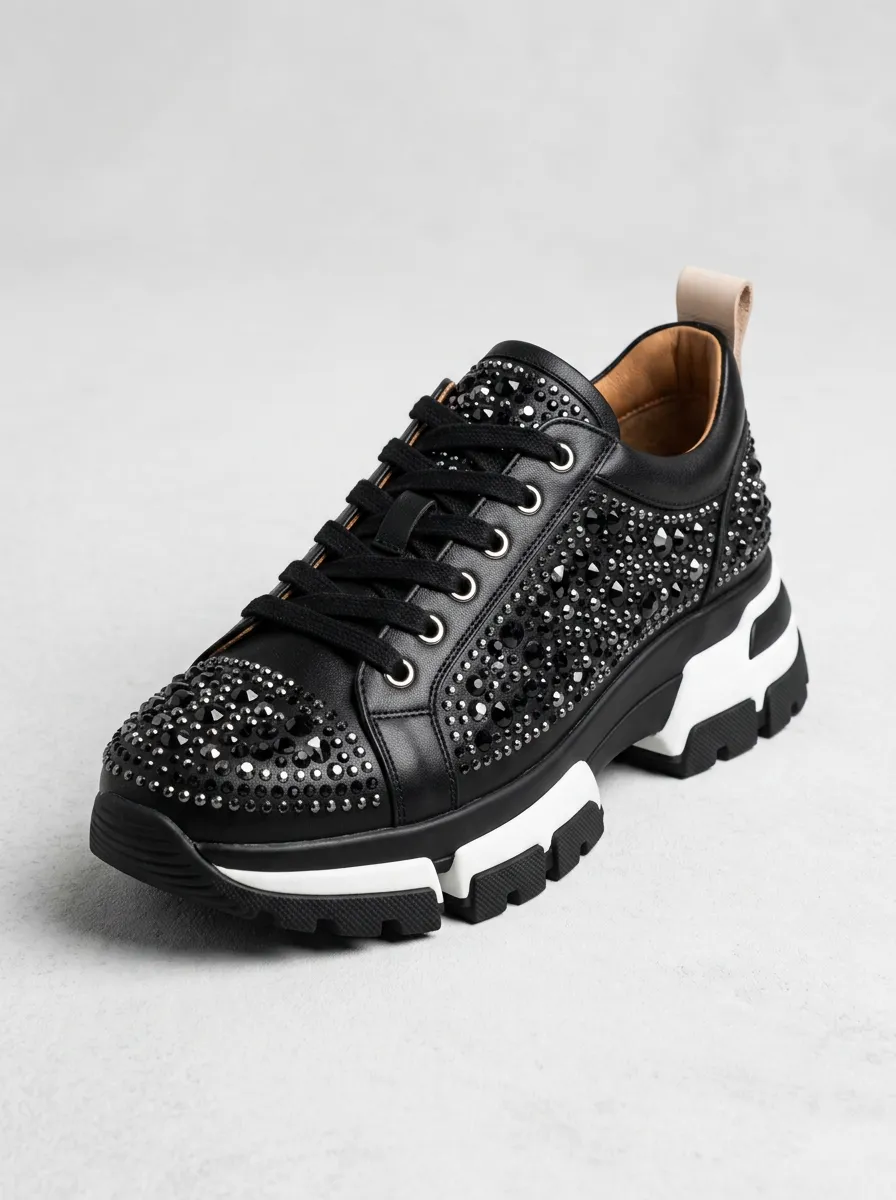 Lace-Detail Women's Rhinestone Platform Shoes