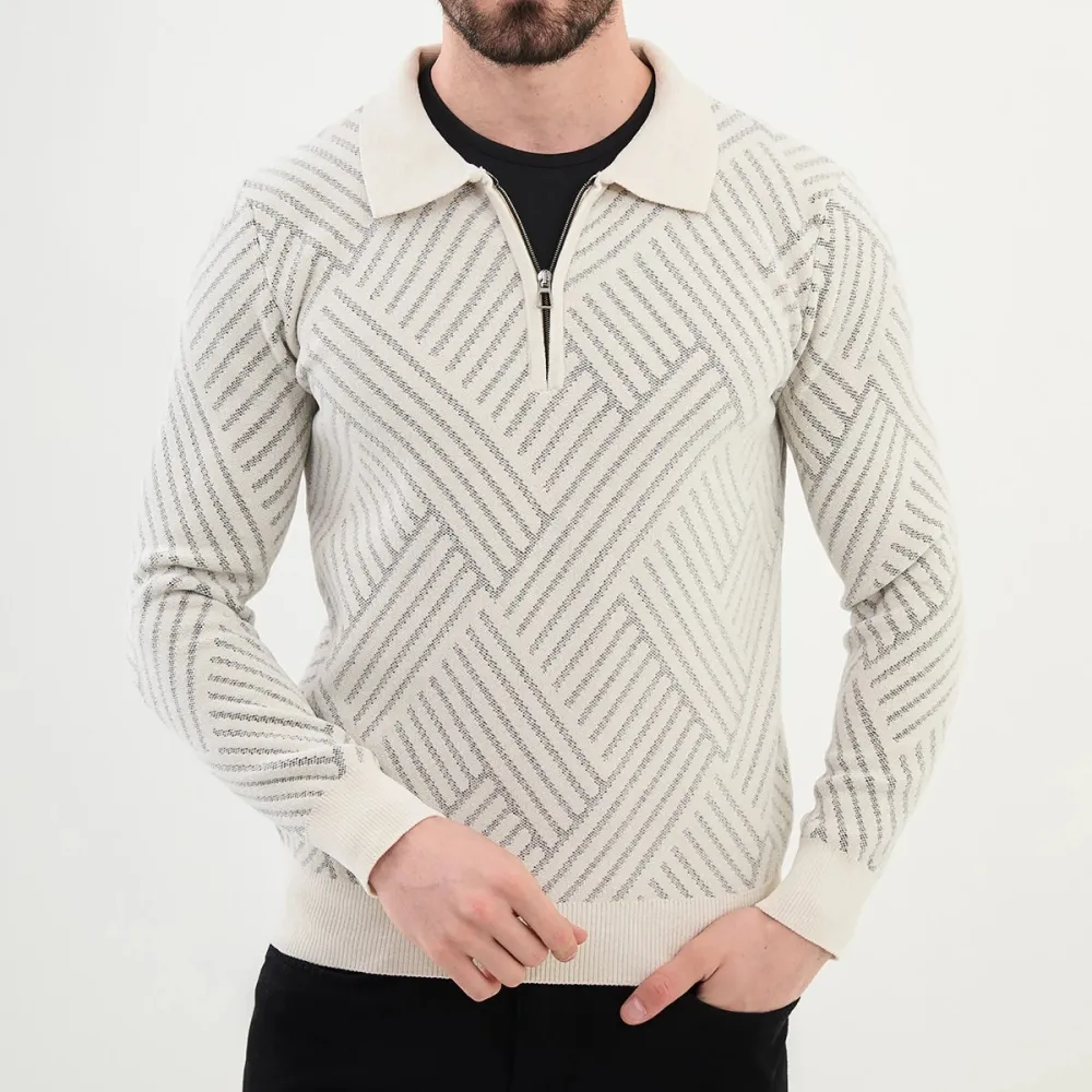 Long Sleeve Slim Fit Zip Detail Knit Sweater