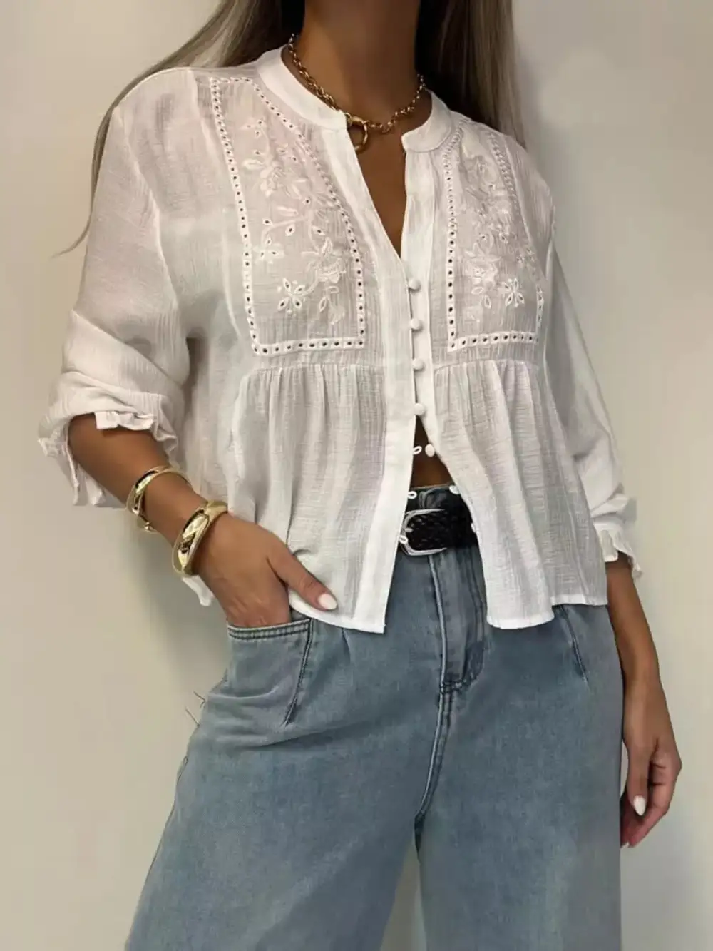 Embroidered Detail Button Down Shirt