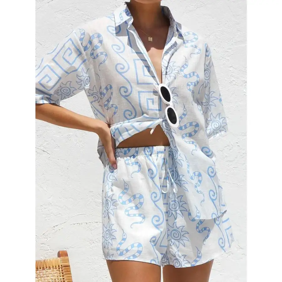 Relaxed Printed Button Up Top and Shorts Set