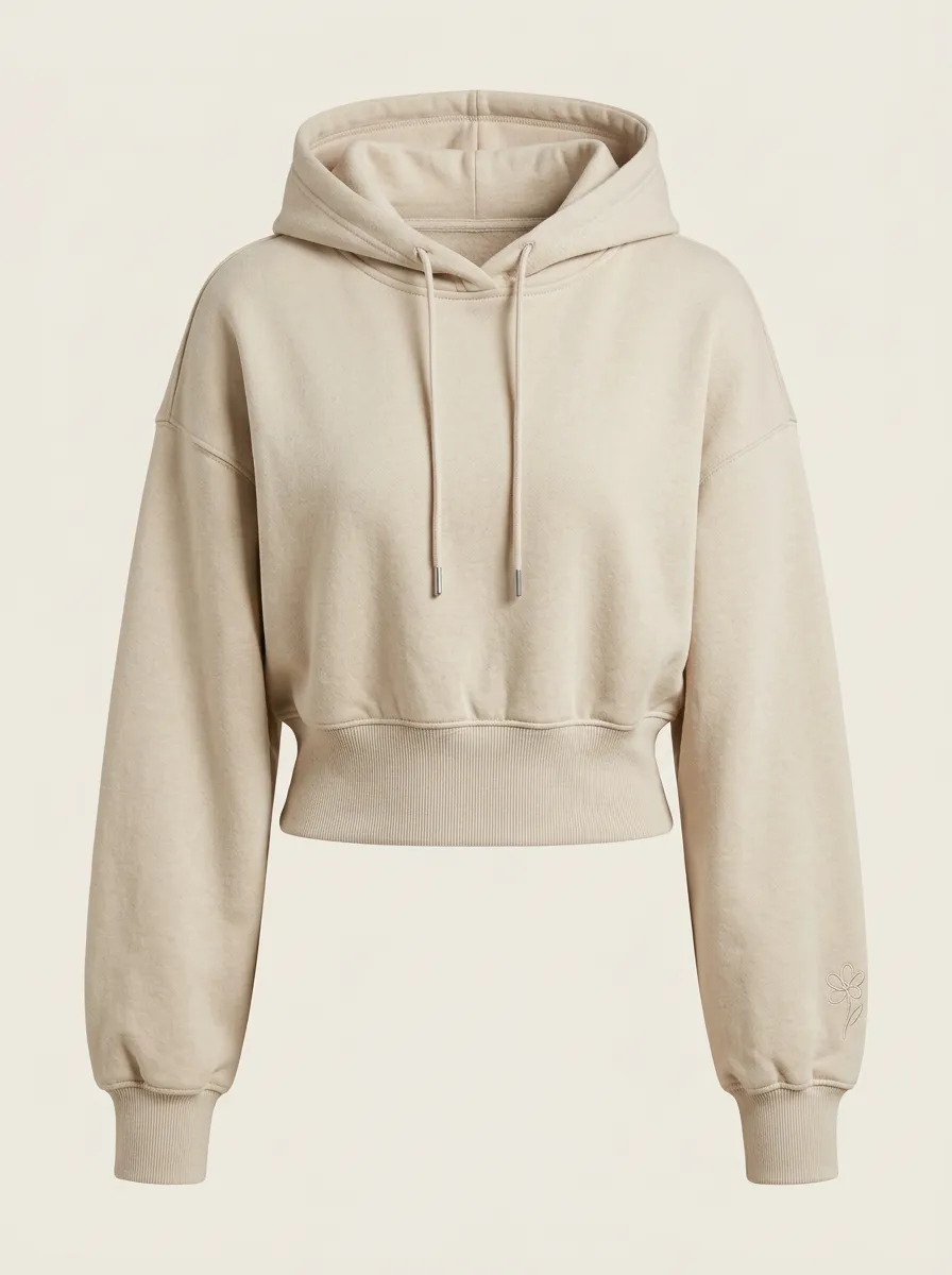 Women's Minimalist Floral Aesthetic Embroidered Printed Cropped Hoodie