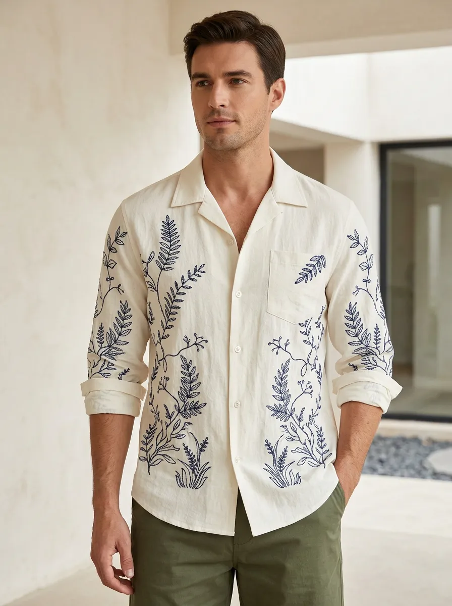 Men's Botanical Nature Relaxed Embroidered Shirt