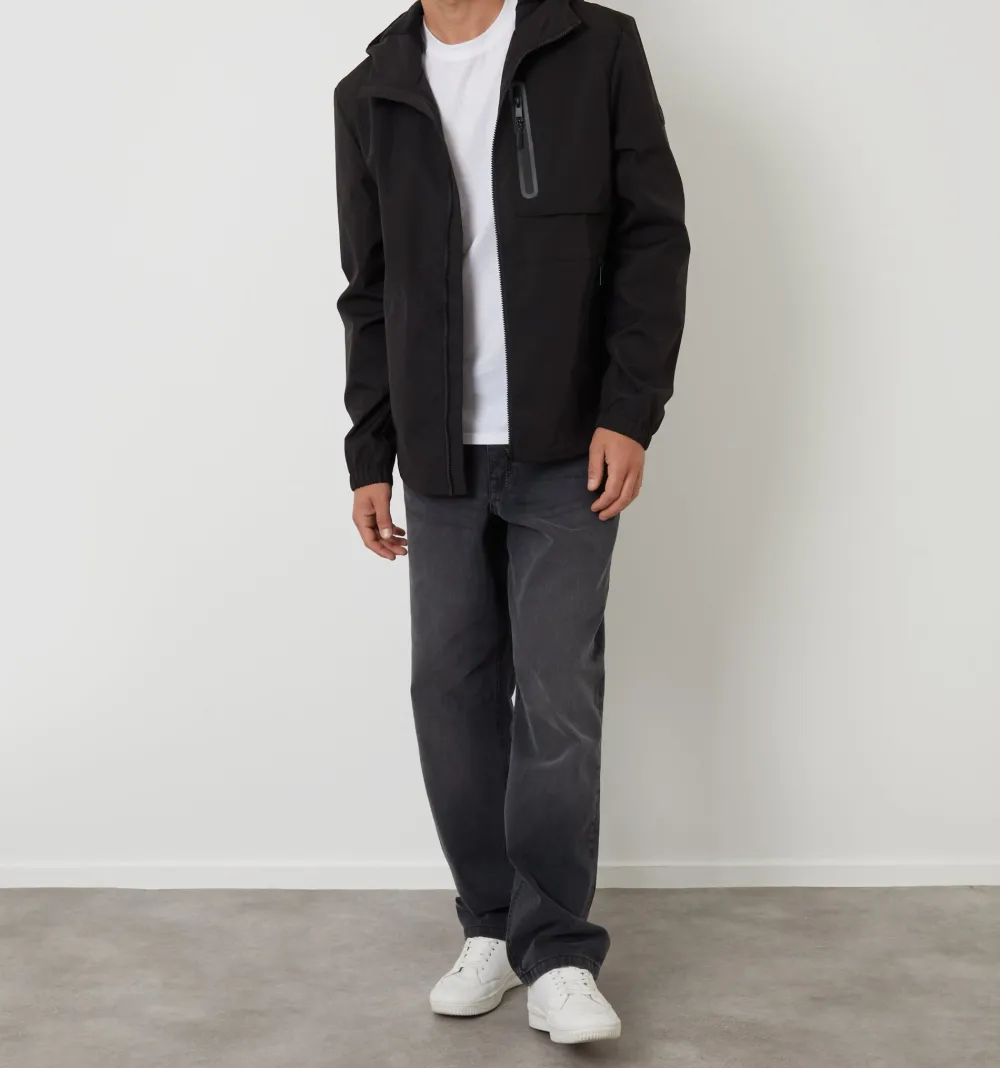 Men's Black Water-Resistant Hooded Microfleece Lined Jacket