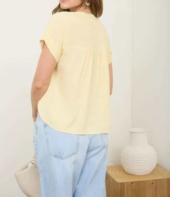 Ruched Shoulder Henley Top