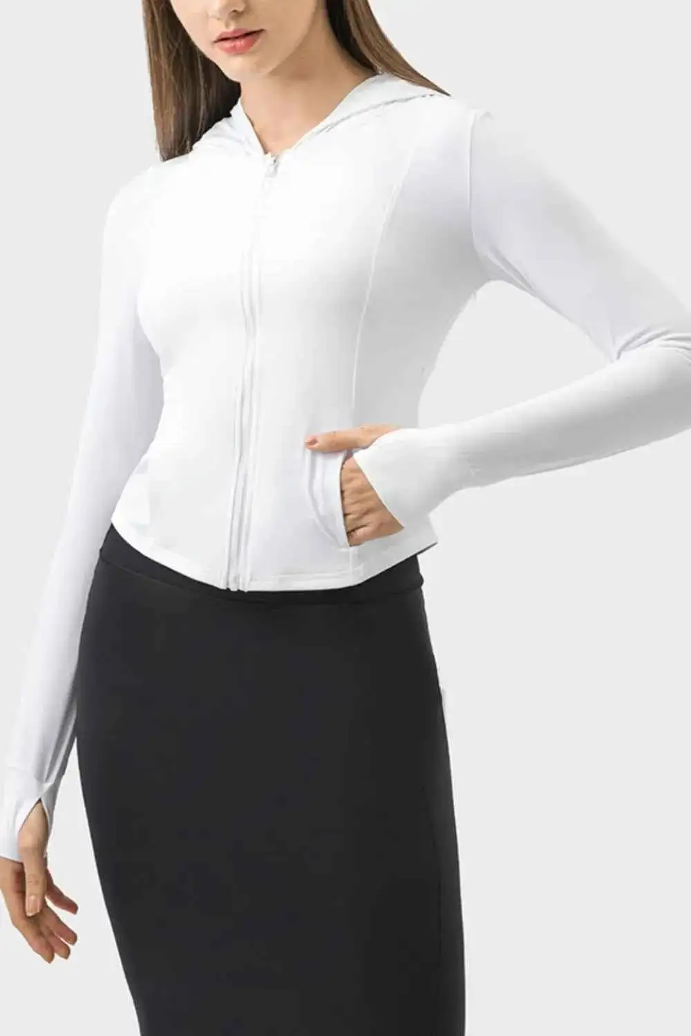 Pocketed Zip-Up Hooded Long Sleeve Active Outerwear