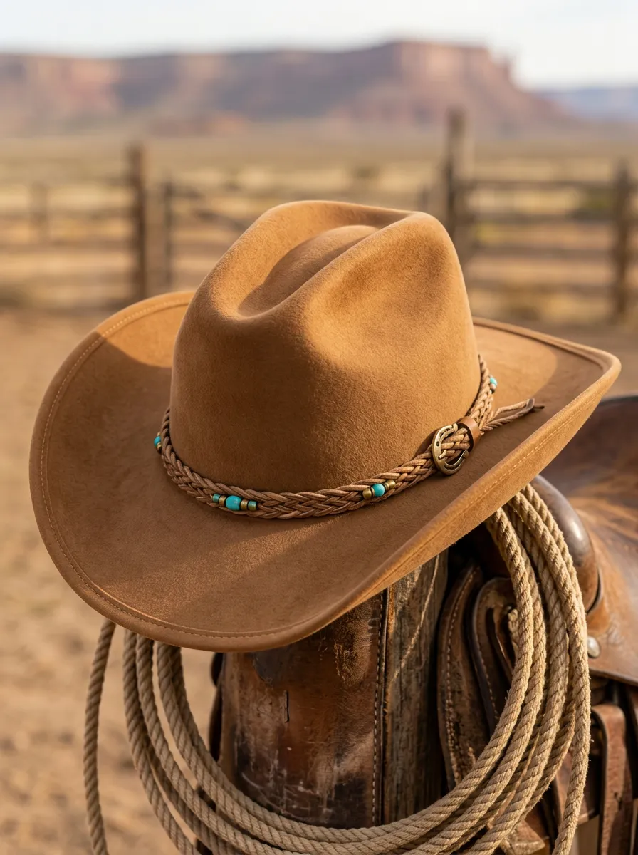 Unisex Bead Accents Felt Cowboy Hat