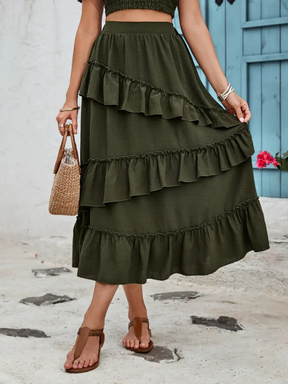 Layered Ruffle Trim Ruffled Detail Skirt