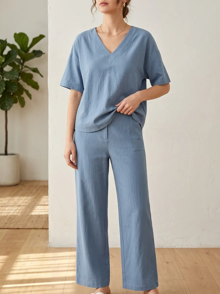 Refined Women's V-Neck Casual Lounge Set