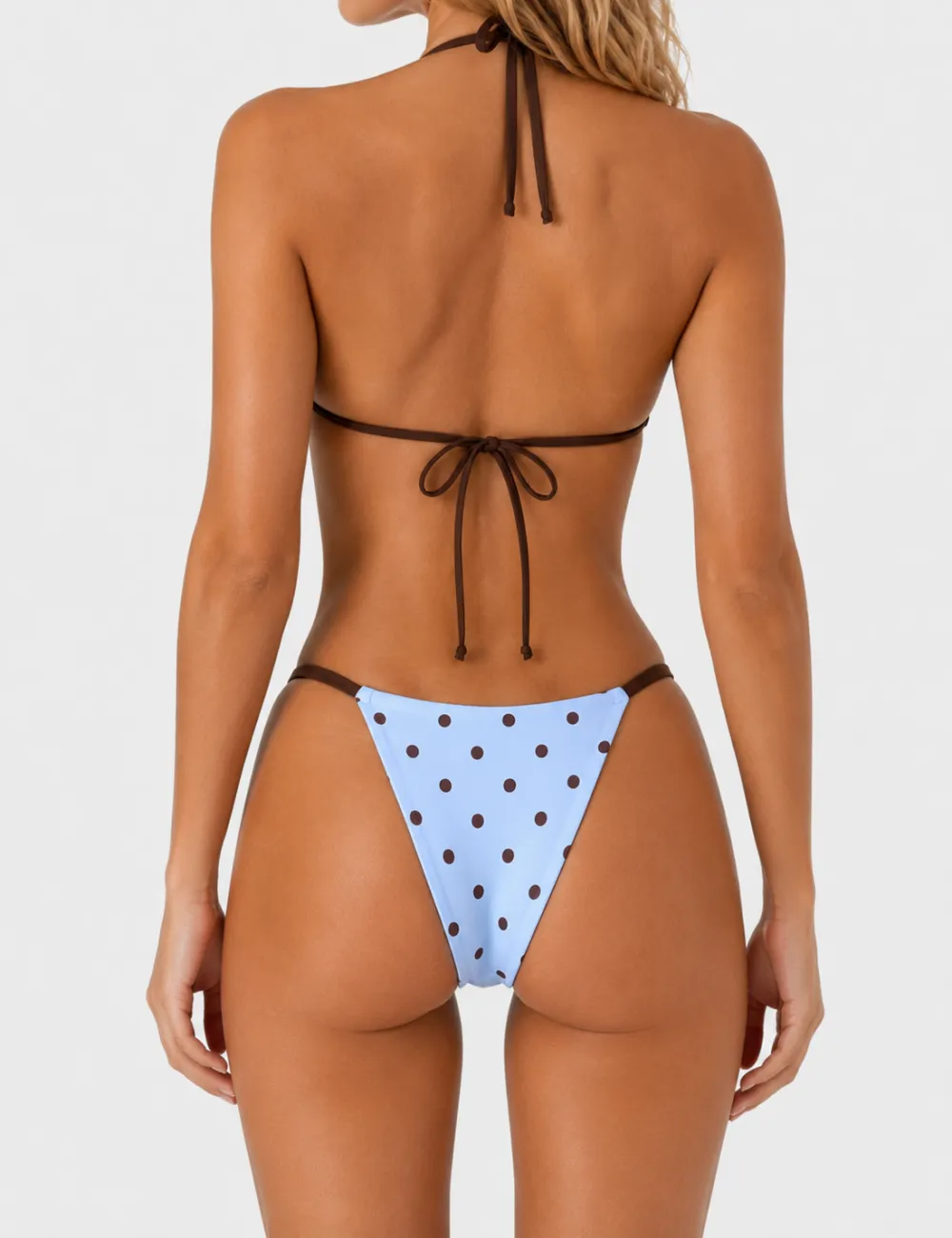 Polka Dot Contrast Trim Triangle Piece Bikini Set