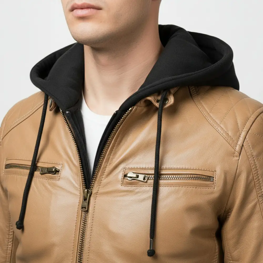 Leather Biker Hooded Multi Pocket Jacket