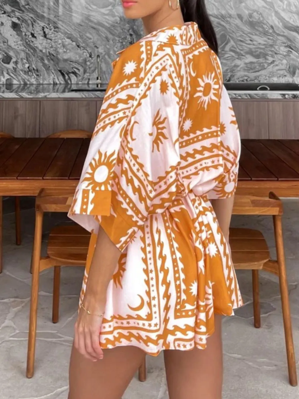 Tie Waist Half Sleeve Romper