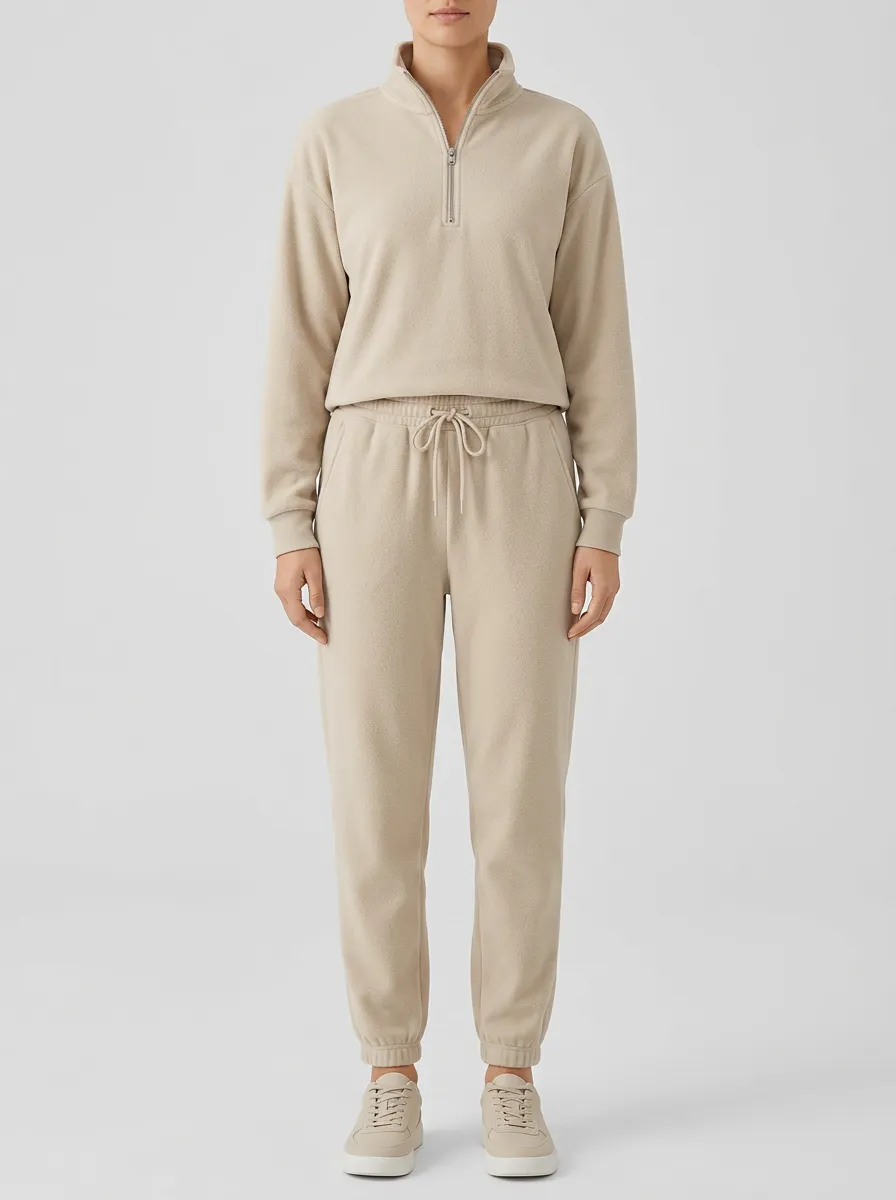 Women's Classic Quarter-Zip Warm Pullover Jogger Set