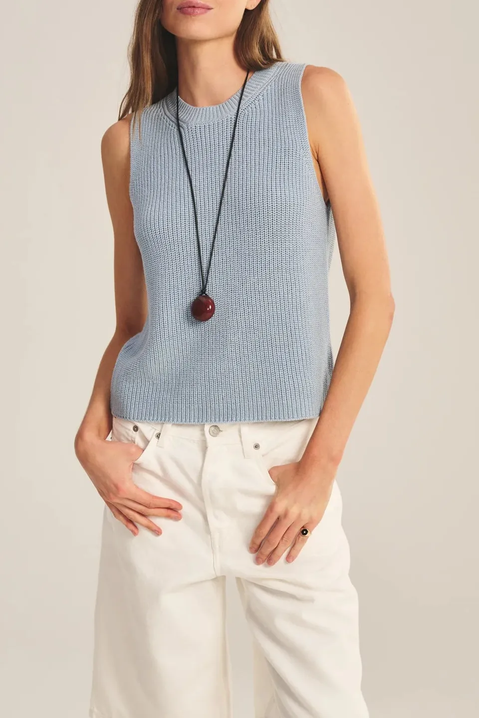 Fitted Cotton Rib Knit Sweater