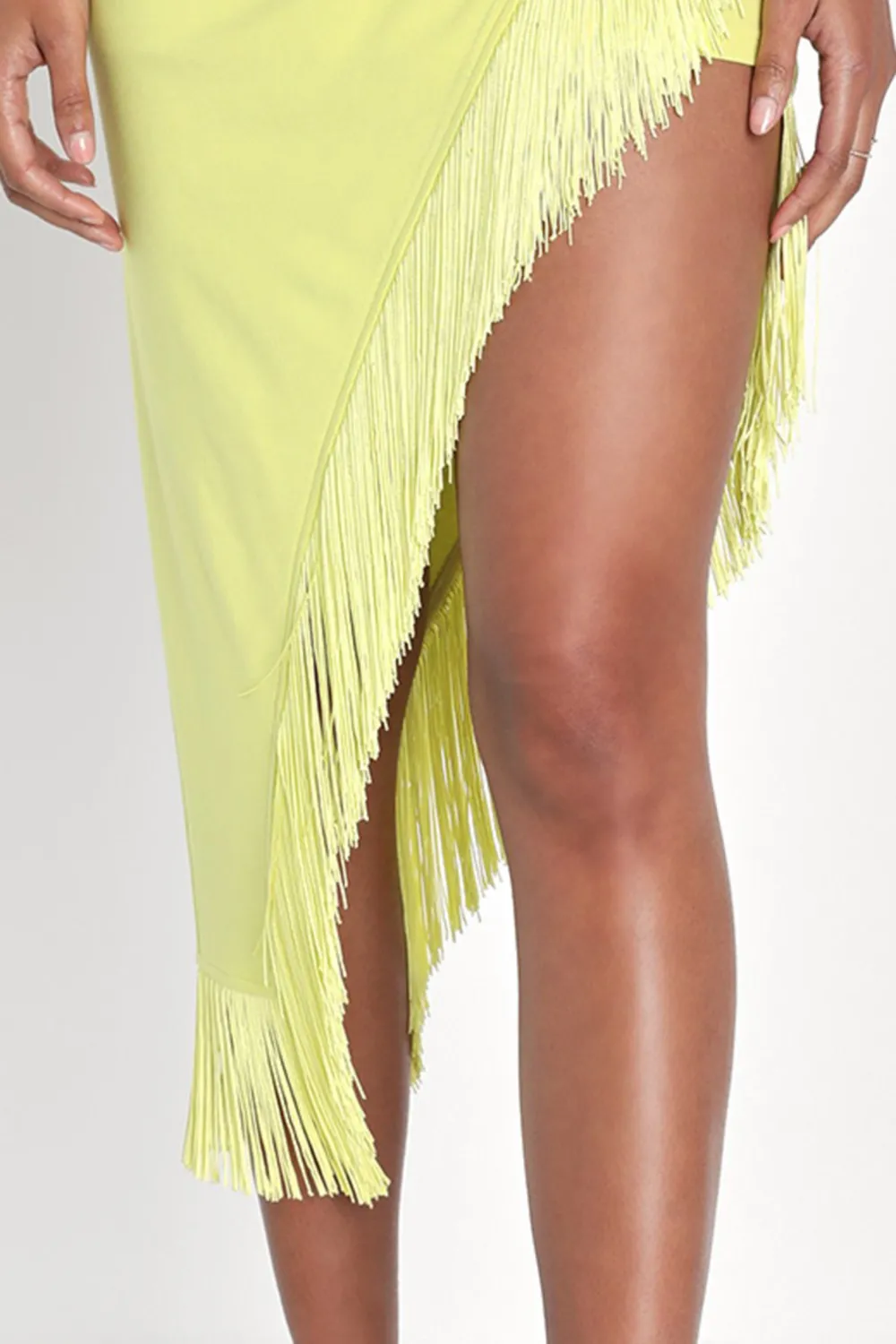 Casual Style Lime Green Ruched Fringe Midi Skirt