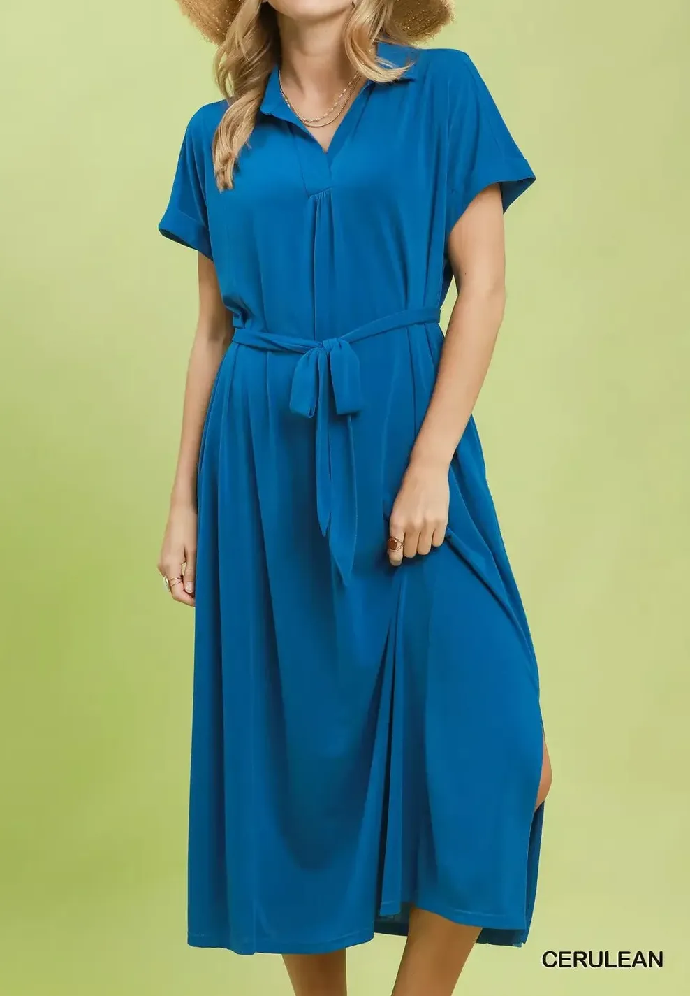Collared Collared Belted Midi Dress