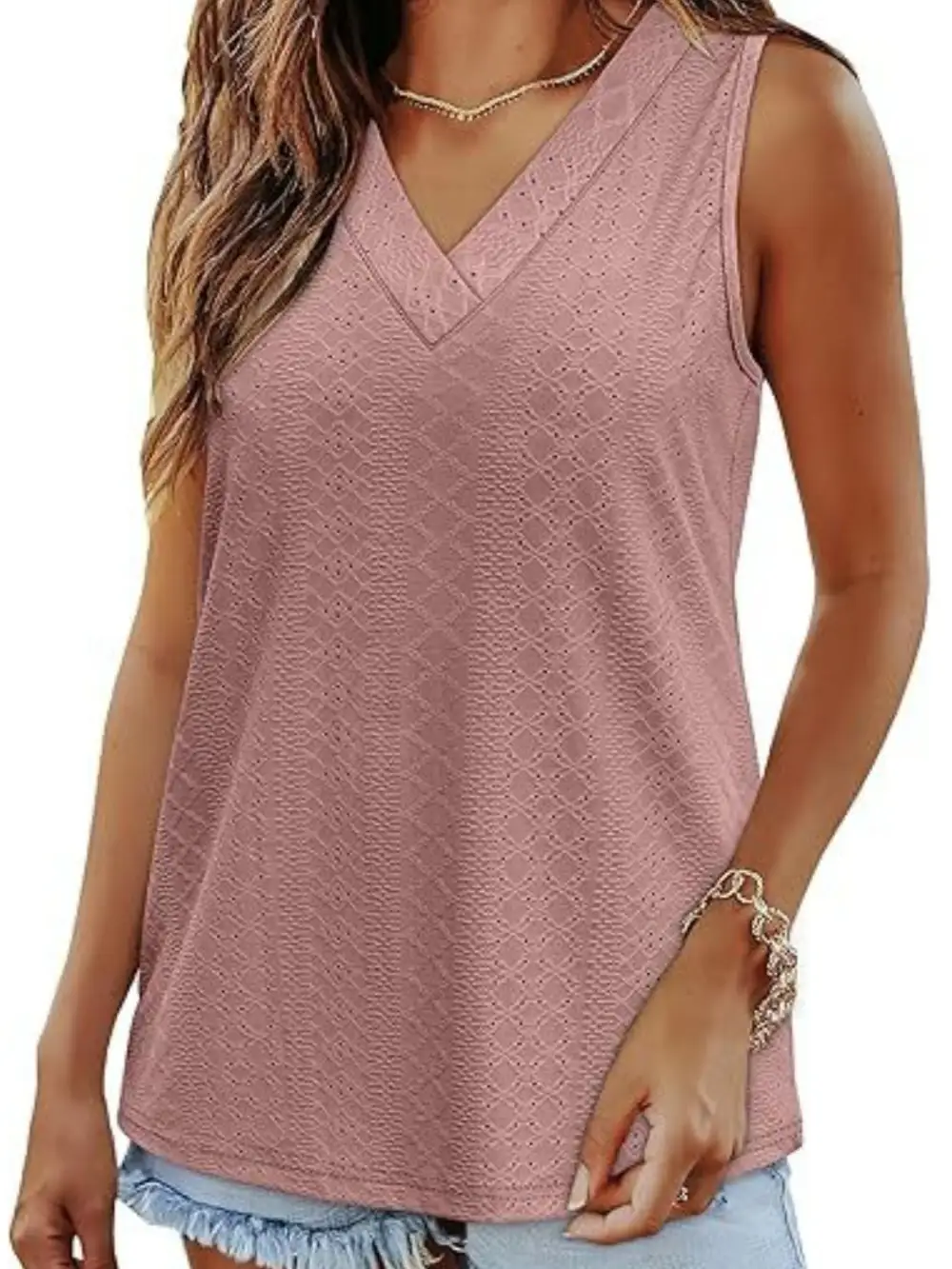 Eyelet V-Neck Tank