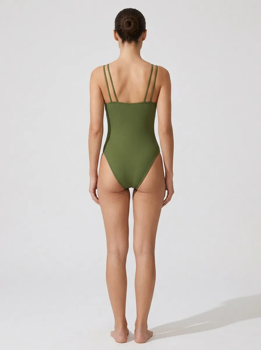 Women's Classic Spaghetti-Strap O-Ring Cutout Ribbed One-Piece Swimsuit