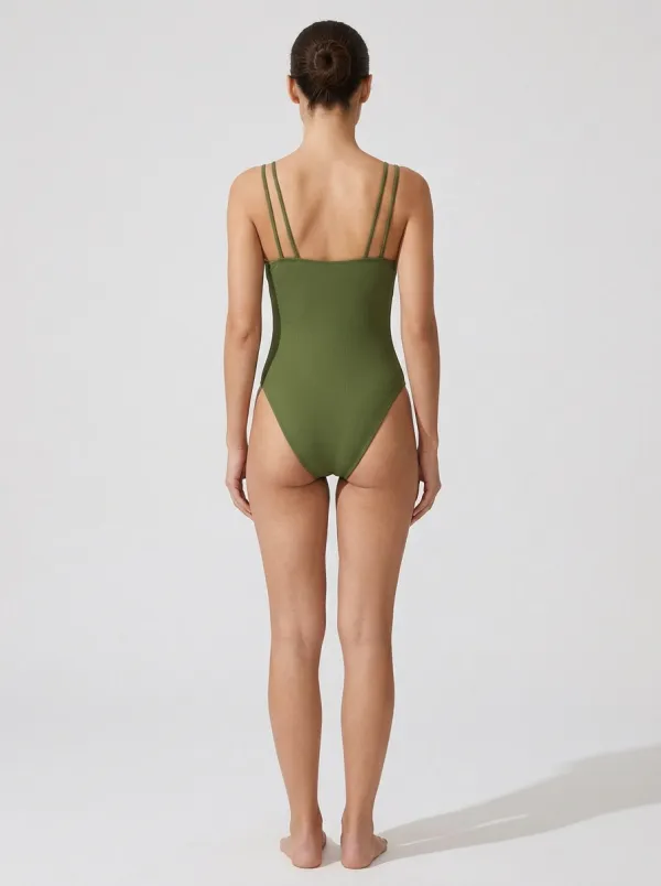 Women's Classic Spaghetti-Strap O-Ring Cutout Ribbed One-Piece Swimsuit